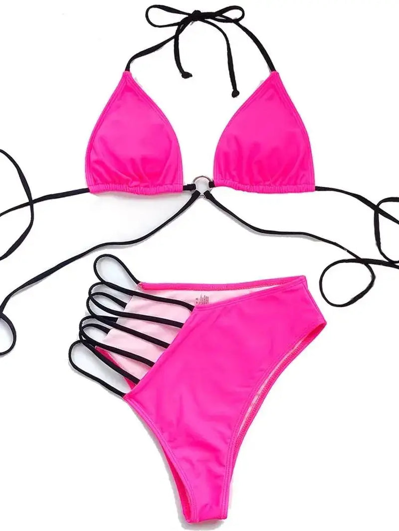Vigorshely Sexy High Waist Swimwear Women String Bikini Set 2026 Halter Swimsuit Female Brazilian Biquini Bathing Suit Swim Wear