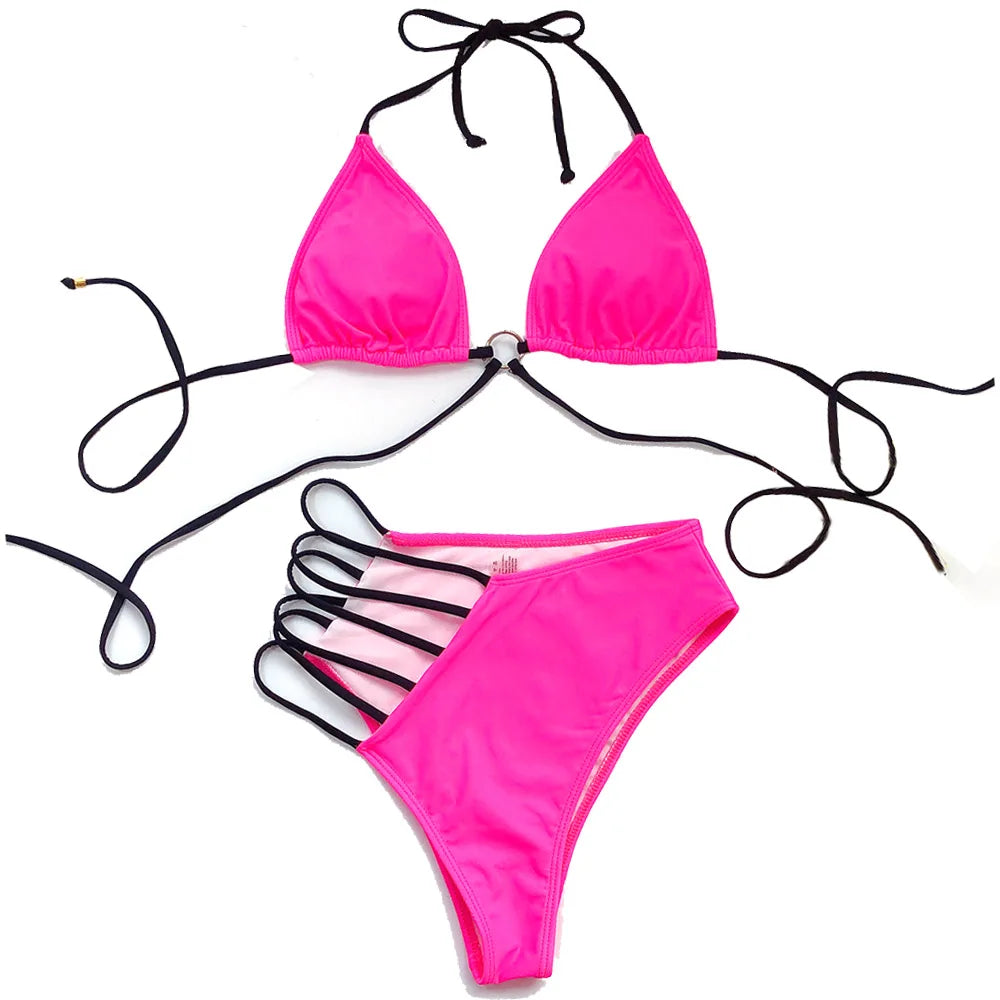 Vigorshely Sexy High Waist Swimwear Women String Bikini Set 2026 Halter Swimsuit Female Brazilian Biquini Bathing Suit Swim Wear