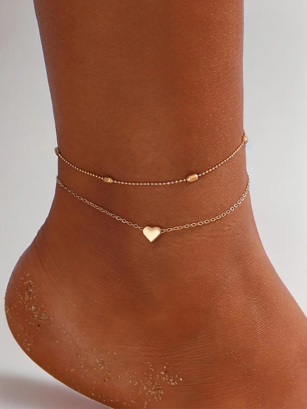 Women'S Heart Decorated Double Layered Anklet, Simple Heart Shaped Holiday Beach Style Multilayer Anklet, All-Match Body Jewelry for Women, Fashion Accessories