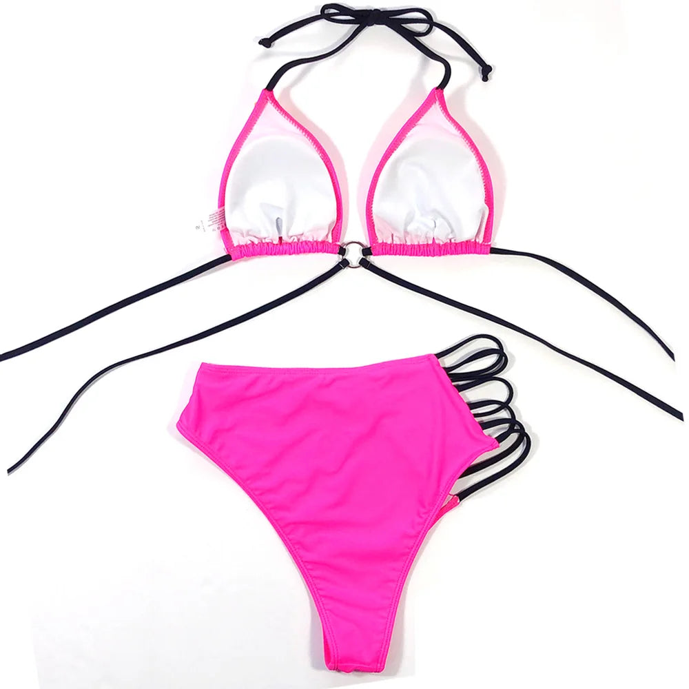 Vigorshely Sexy High Waist Swimwear Women String Bikini Set 2026 Halter Swimsuit Female Brazilian Biquini Bathing Suit Swim Wear